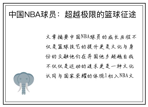 中国NBA球员：超越极限的篮球征途